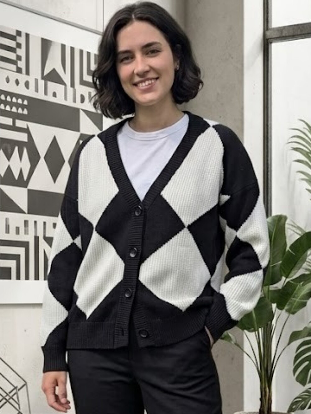 Elan Argyle Cardigan Dark Academia Whimsigoth Preppy